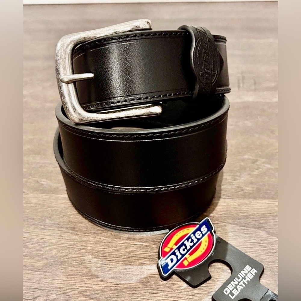 Dickies Genuine Leather Workwear, silvertone buckle belt, casual, work, everyday